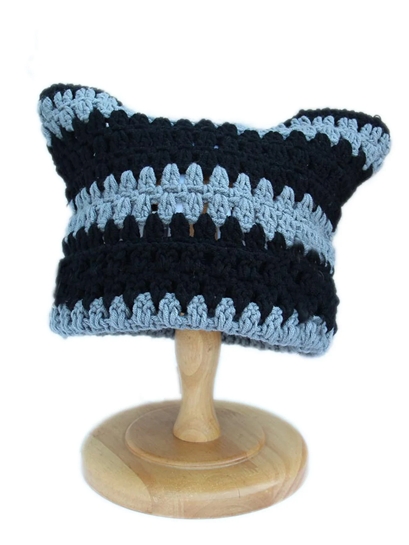 Handgefertigter Häkelstrick-Hohlpullover im böhmischen Stil, zweifarbig, gespleißt, Punk, Y2K, Street-Style, Hip-Hop, lustige gestreifte Strickmütze