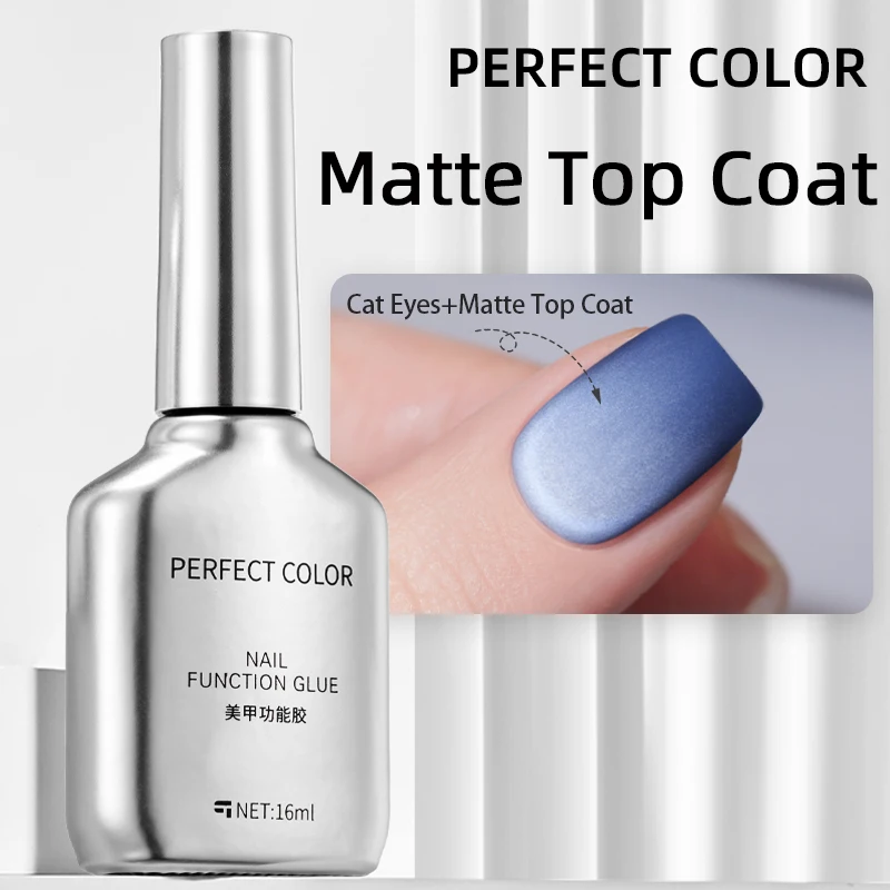 PERFEKTE FARBE Matter Gel-Decklack für Gel-Nagellack, 16 ml, verchromt, matt, Decklack, Samt-Finish, kein Abwischen, puderbeständig, matt Image
