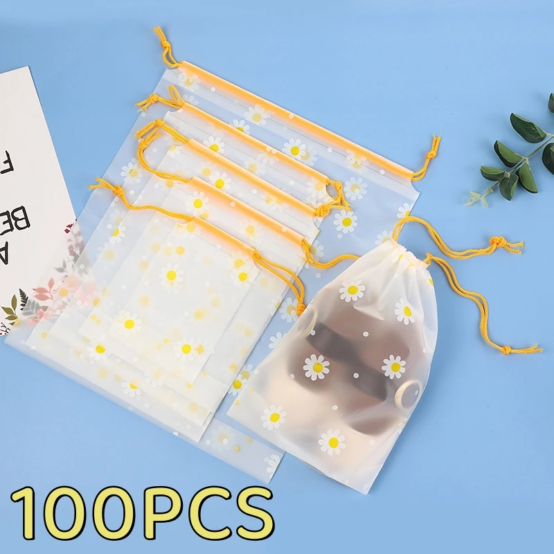 100PCS Lagerung Taschen Wasserdichte EVA Kordelzug Große Kapazität Kleidung Schuhe Organizer Tragbare Daisy Make-Up Kulturbeutel Lagerung Taschen