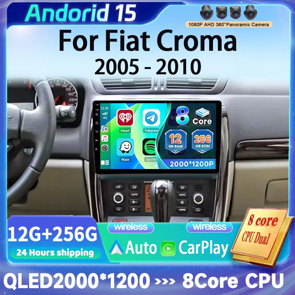 Autoradio Carplay per Fiat Croma 2005-2010 Android 15, Lettore Multimediale Video Auto, WIFI 4G, Navigazione GPS, FM, Unità Principale