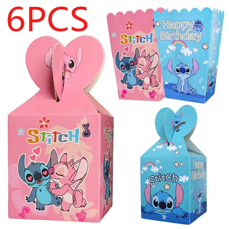 6 stücke Stich Papier Box Cartoon Popcorn Box Snacks Lebensmittel Badewanne Hochzeit Gefälligkeiten Verpackung Candy Boxen Kinder Geburtstag Partei Liefert Image