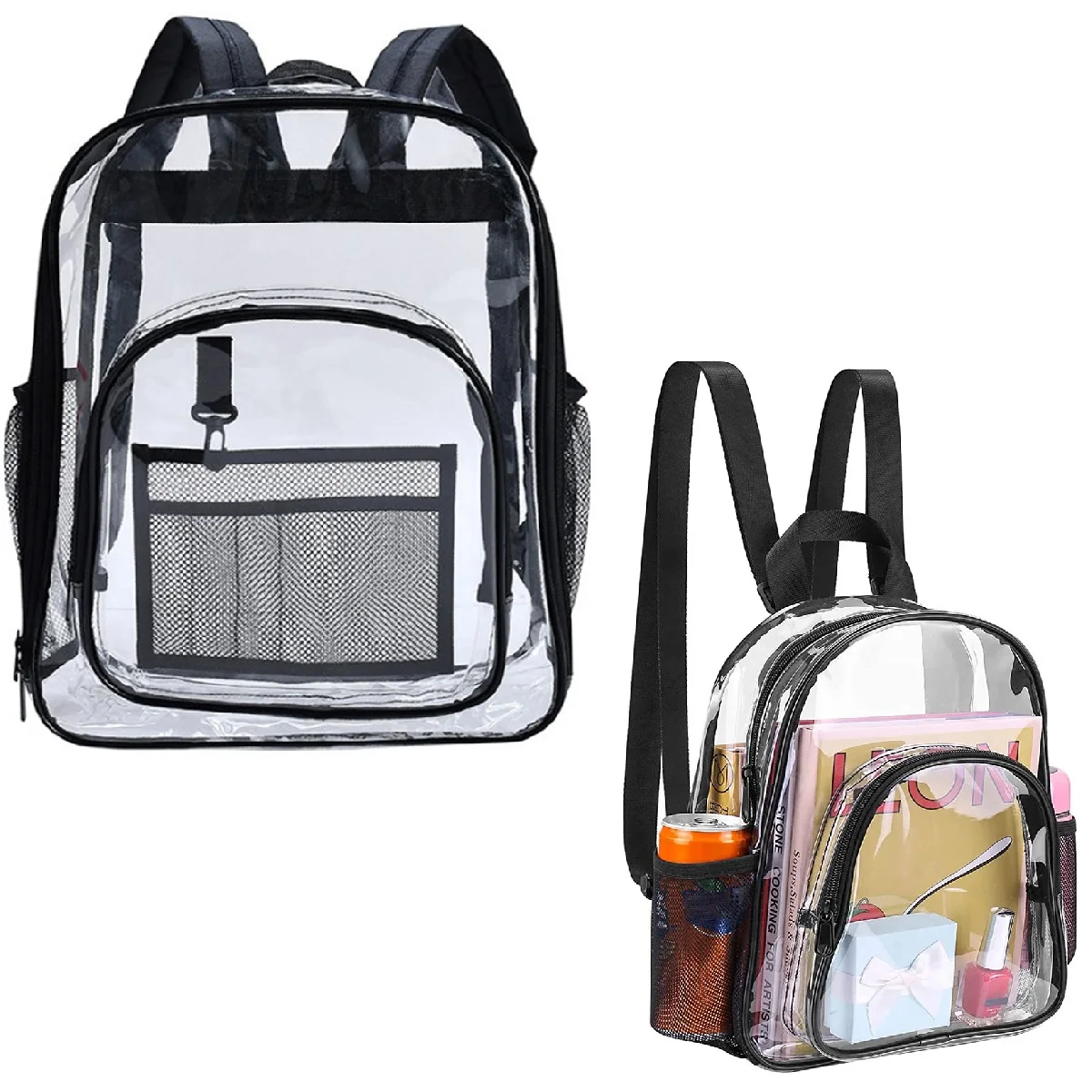 Sac à dos transparent de grande capacité, sac d'école à fermeture éclair, PVC visible, sac étanche pour le travail, le camping, l'école, le voyage, le sac de collation