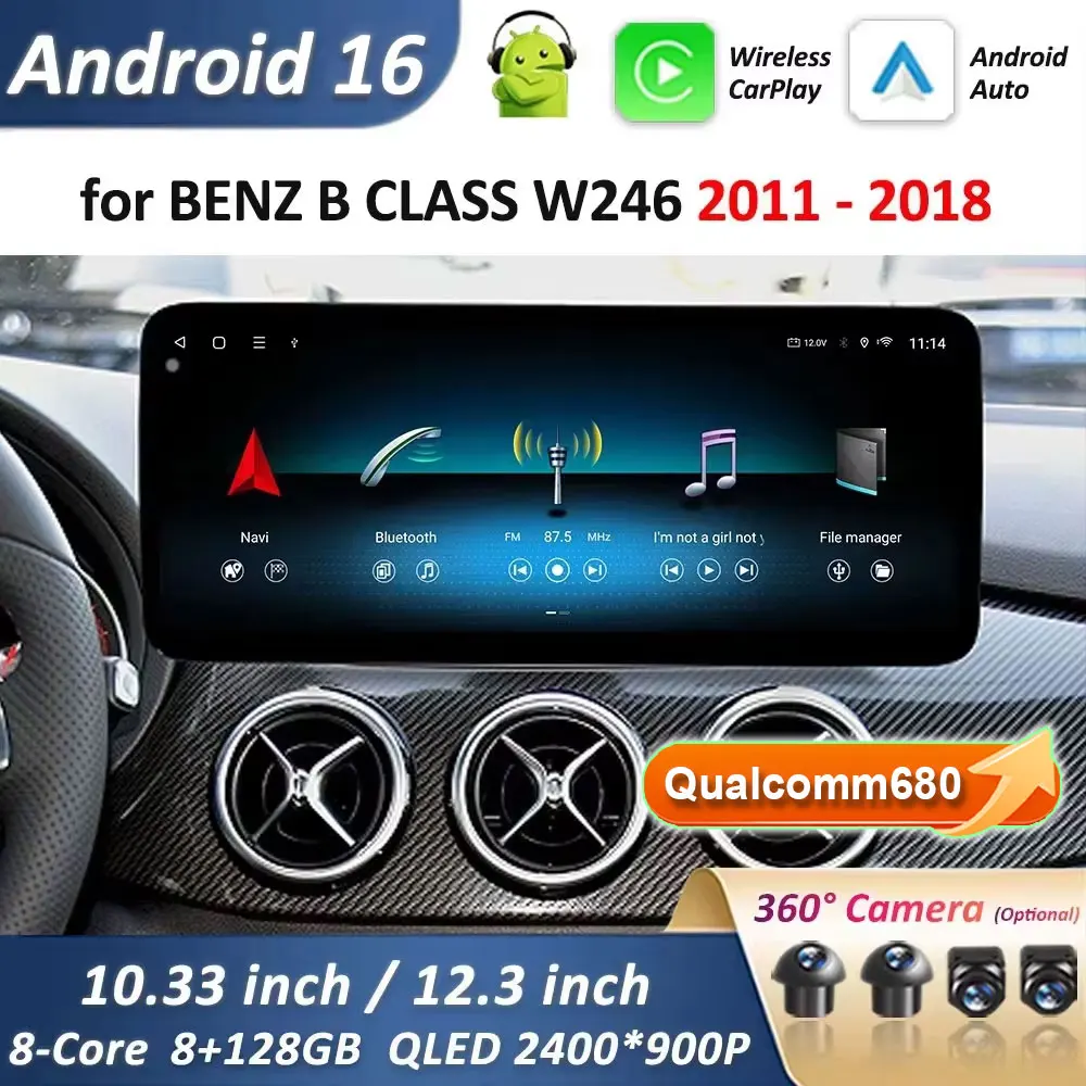Für Mercedes Benz B-Klasse W246 2011–2018 Android 16, ultradünner QLED-Bildschirm, Autoradio, Video-Player, WiFi, Bluetooth-Kopfeinheit Image