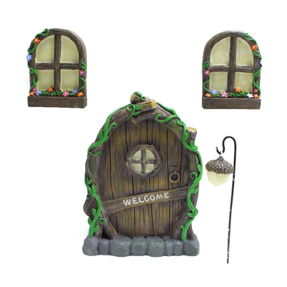 Feentür und Fenster für Bäume, Ornament, leuchtet im Dunkeln, leuchtende Außendekoration für Kinderzimmer, Miniatur-Garten, Haus, Hof