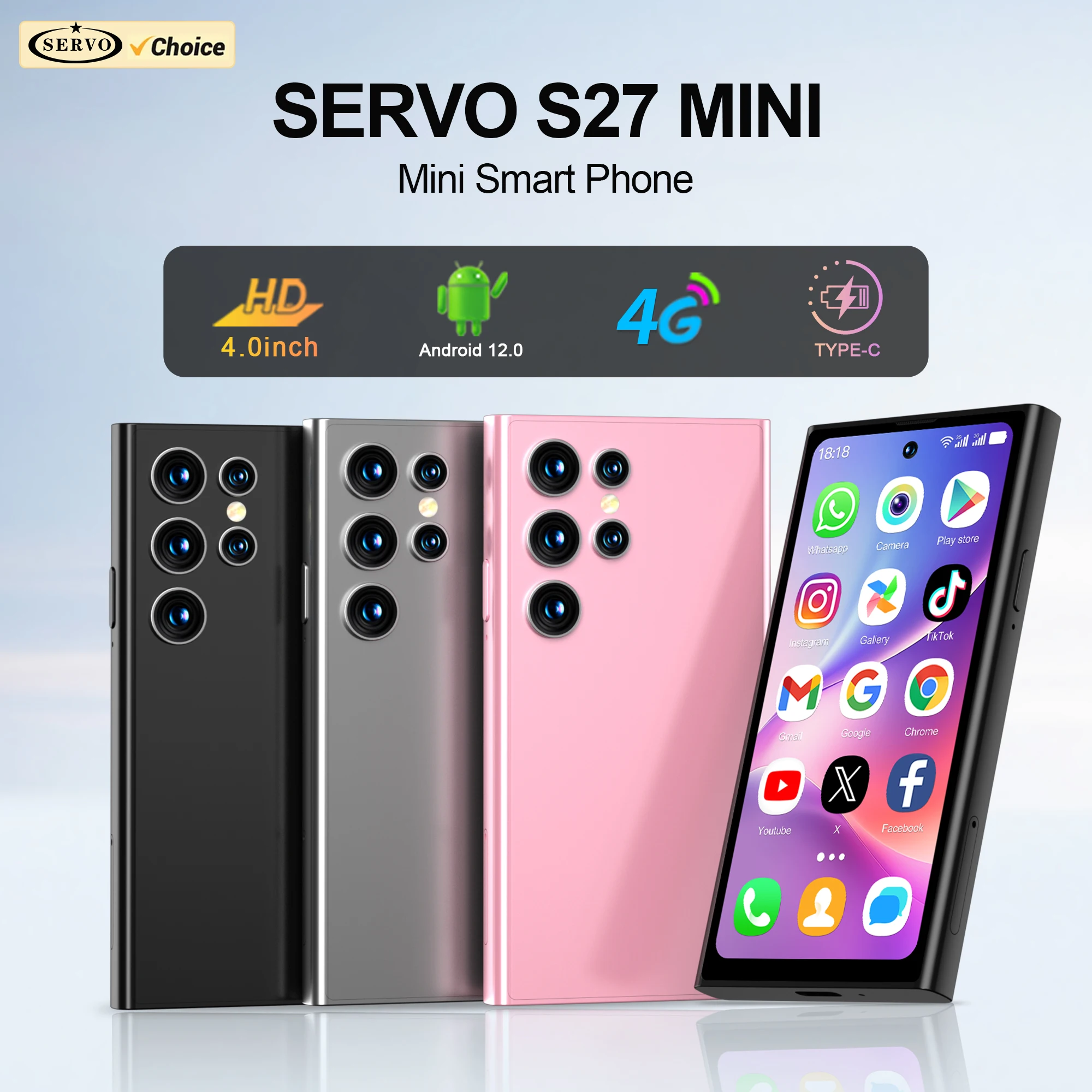SERVO S27 Mini 4G-Version Kleines Smartphone Android 12.0 OS ROM 16/64 GB Google Play Face Unlock Kompaktes Smartphone Dual-SIM-Karte