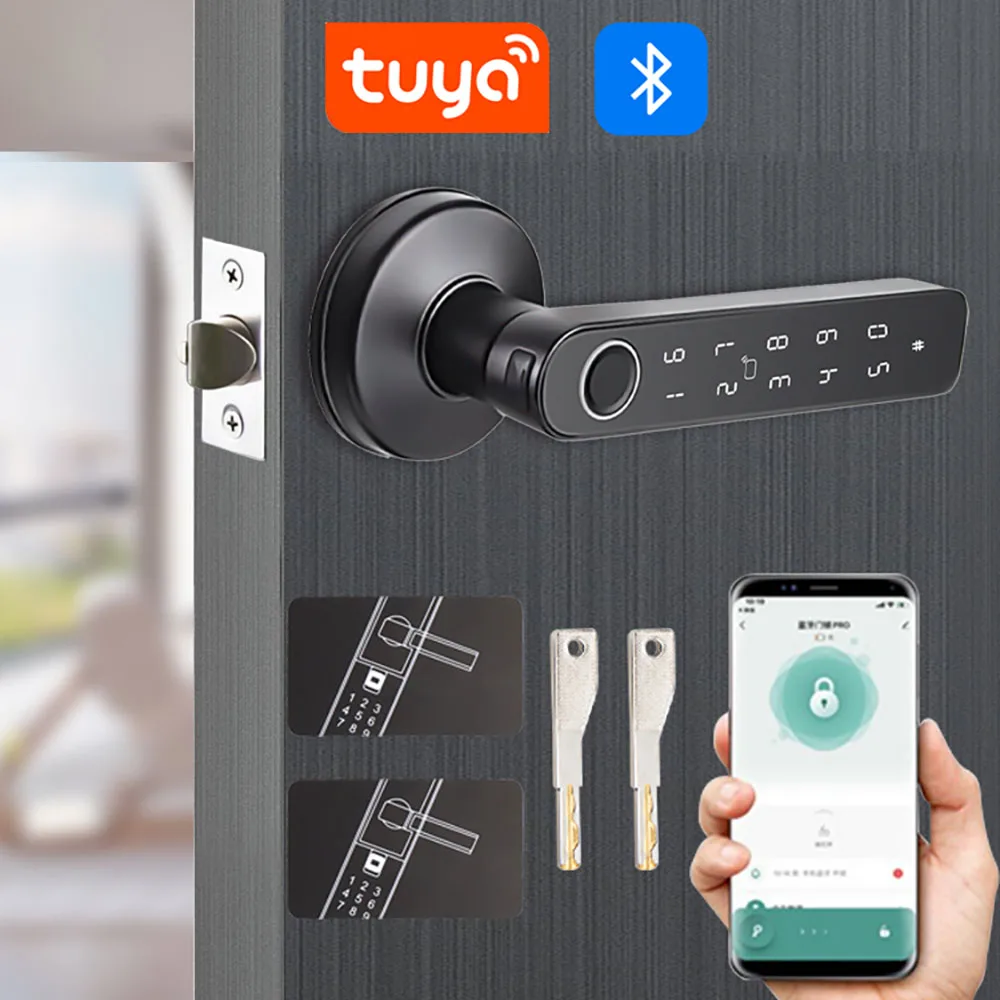 Tuya Bluetooth Smart-Fingerprint Türschloss Knopf Digitale Elektronische Schloss mit Passwort/Schlüssel/IC Karte/Tuya APP entsperren Wasserdicht Q50 Image