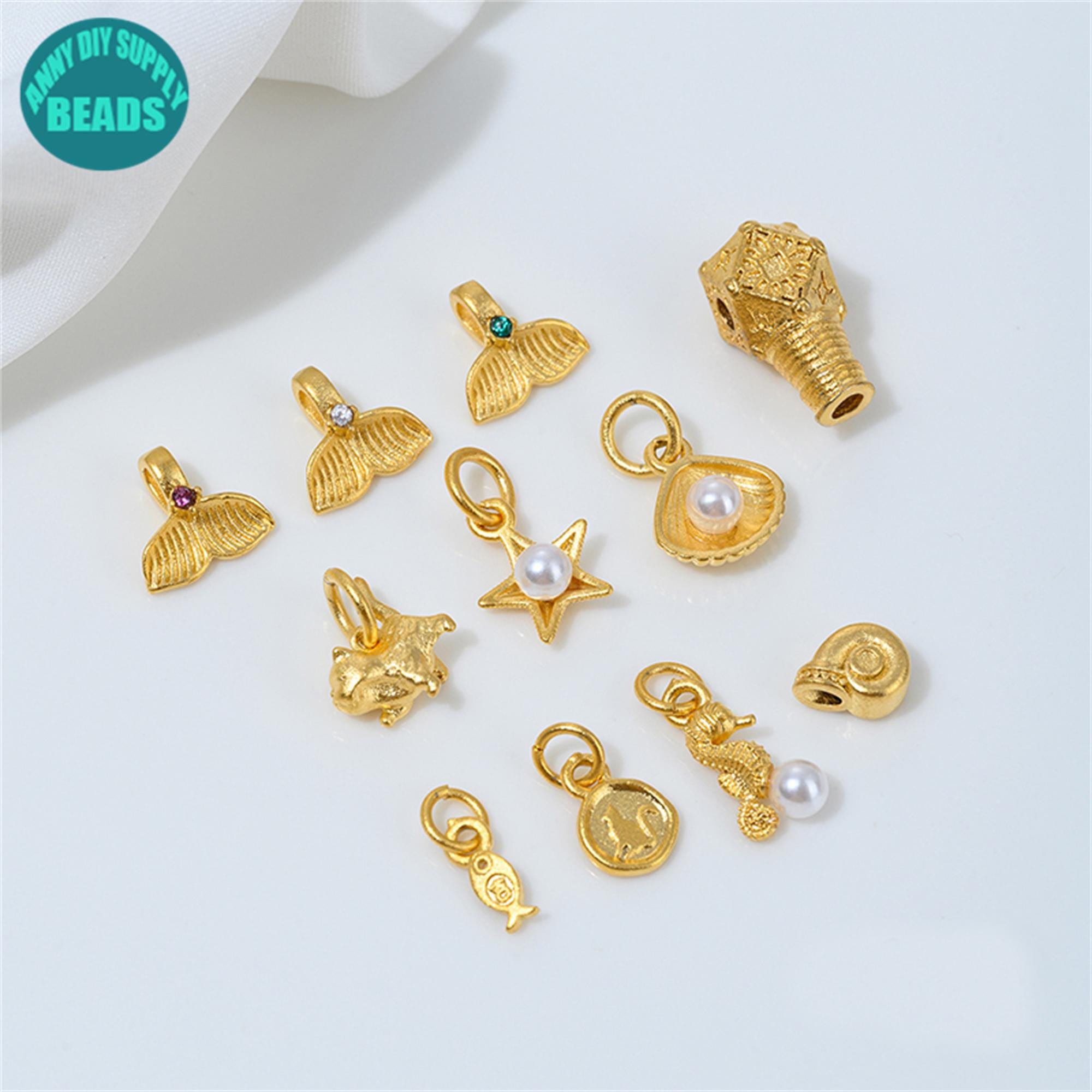 Ciondolo in ottone placcato oro opaco 18K, ciondolo per bracciale, ciondolo a forma di stella, ciondolo a forma di coda di delfino, ciondolo a forma d