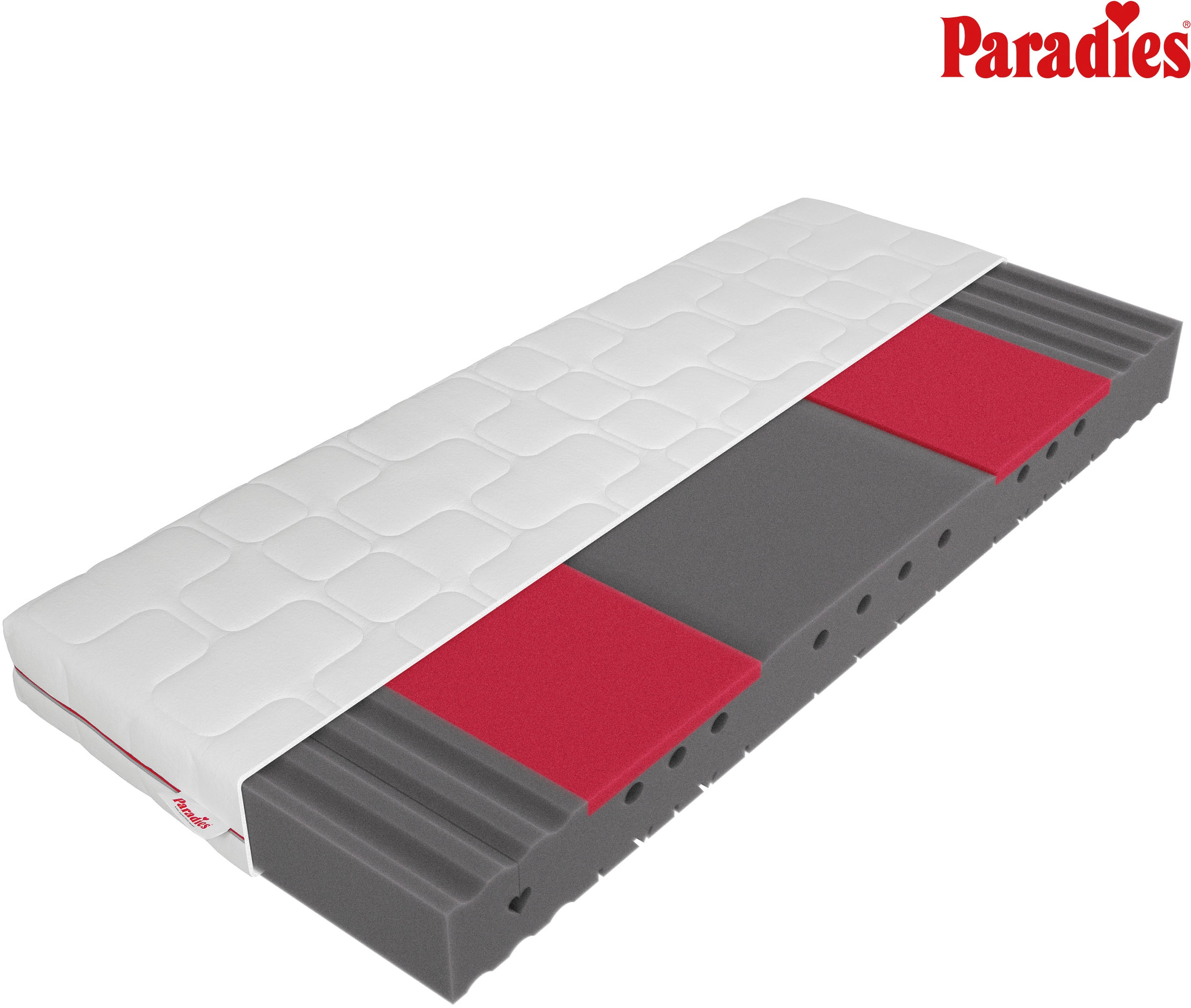 Kaltschaummatratze PARADIES "Neuheit: Paradies Varioduo 7-Zonen-Kaltschaummatratze", weiß, B:100cm H:18cm L:200cm, Bezug: 65% Polyester, 35% Baumwolle. Steppfüllung: 100% Polyester, Matratzen, Kaltschaummatratze, Zwei Härtegrade in einer Matratze –...