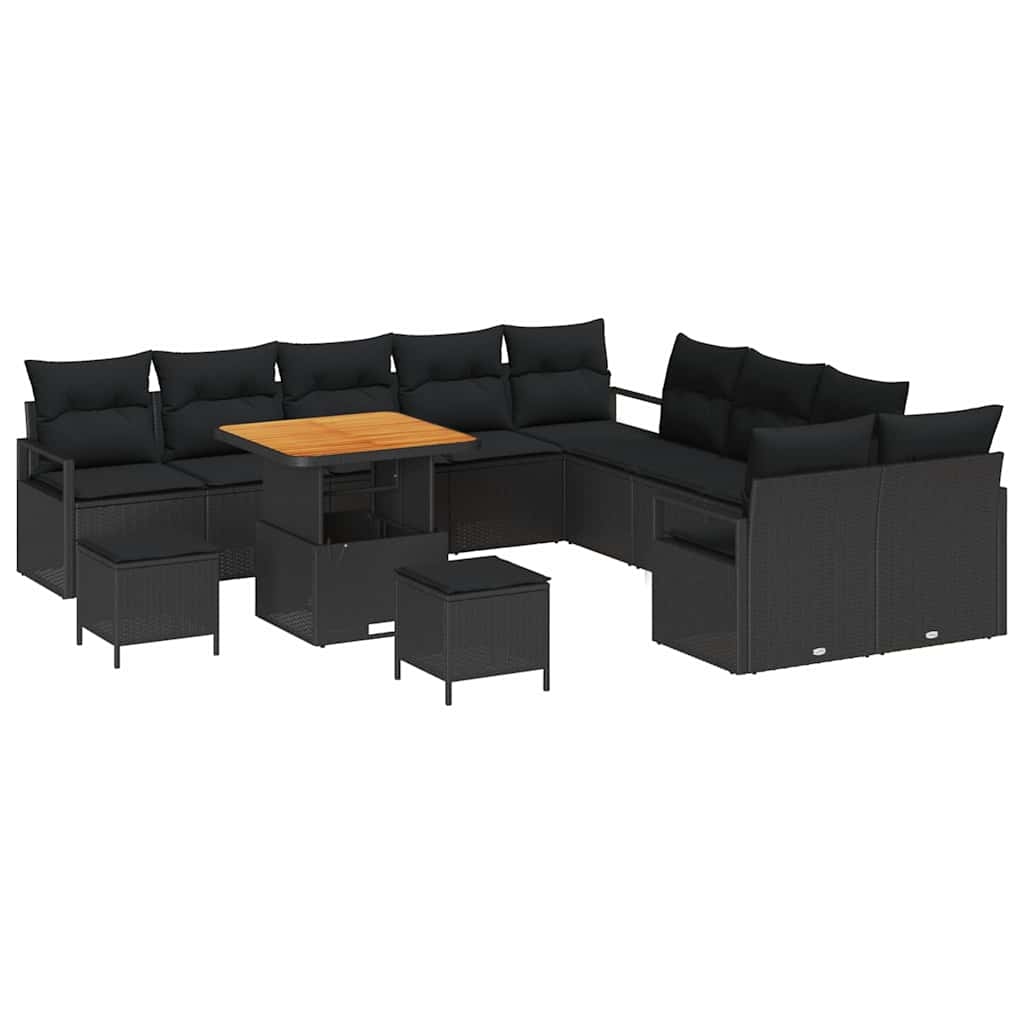 vidaXL Garten-Sofa-Set mit Kissen mit Speicher 13 pcs Schwarz Image
