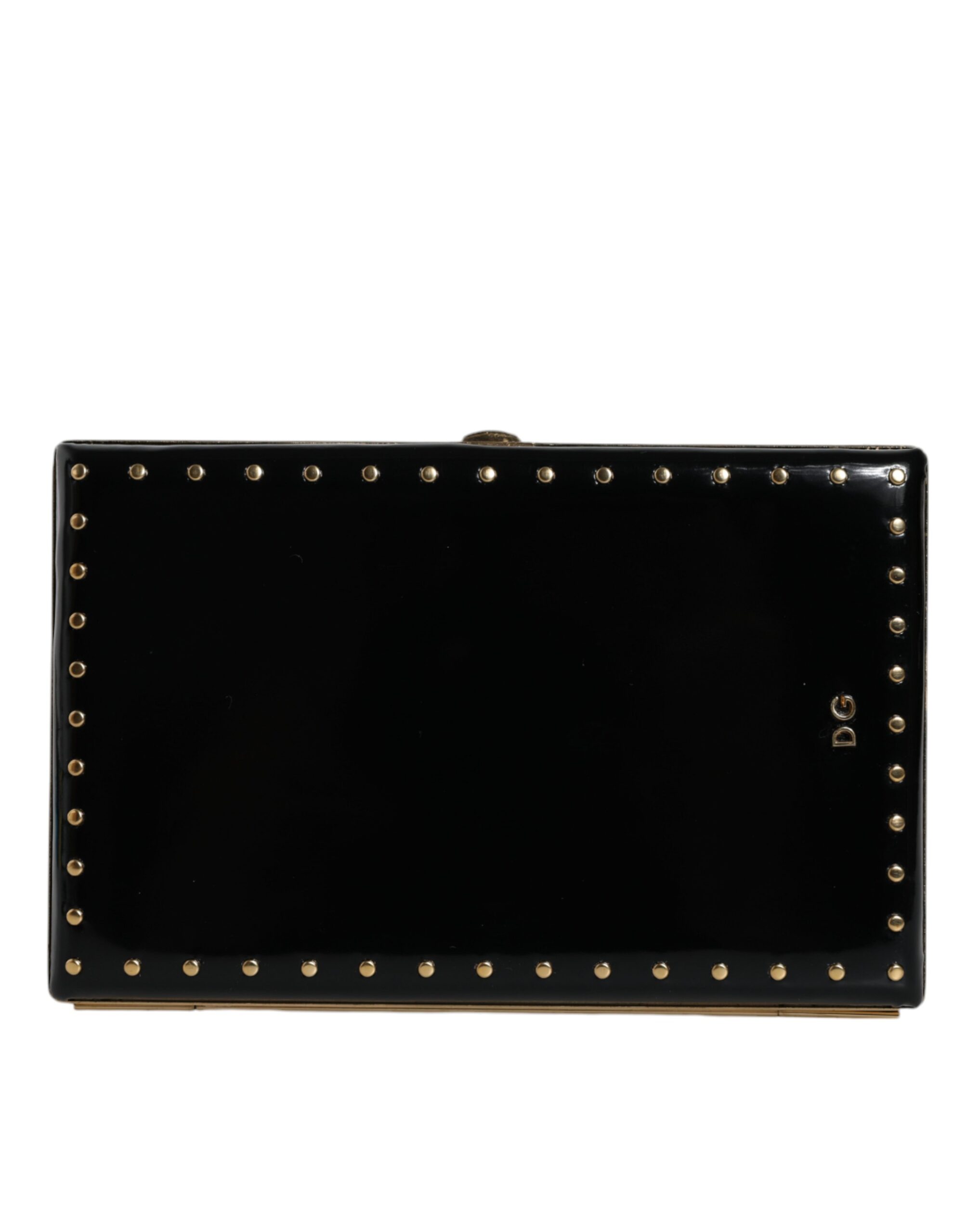 Schwarze Leder Nieten Goldrahmen Clutch Abendtasche Image