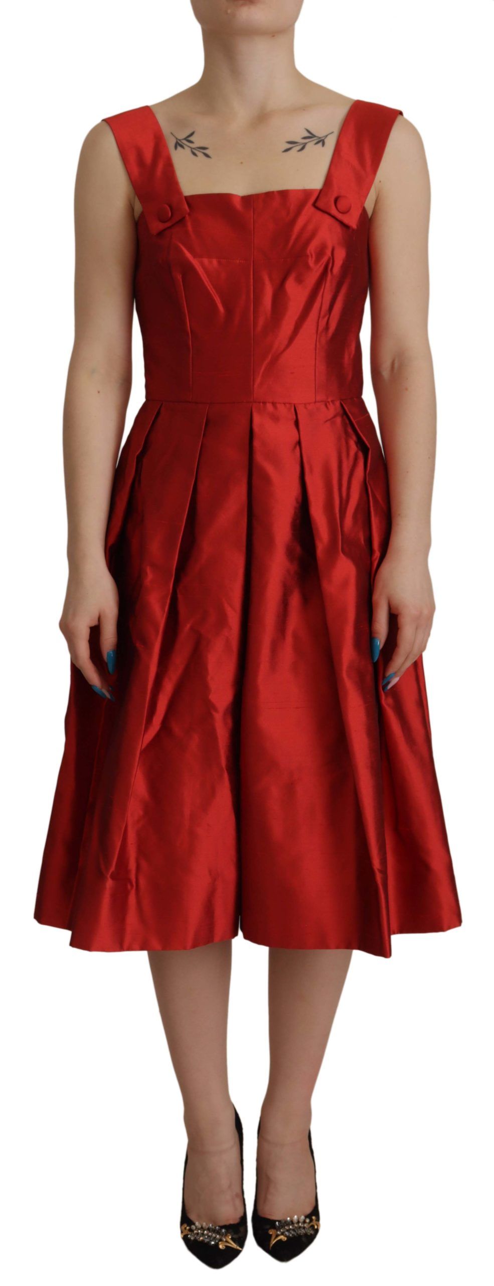 Dolce & Gabbana Rotes A-Linien-Faltenkleid aus Satin-Seide für Damen