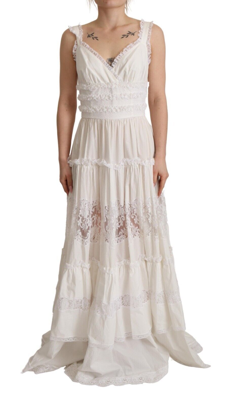 Dolce & Gabbana Weißes Baumwoll-Midi-Lang Maxi A-Linien-Kleid für Frauen