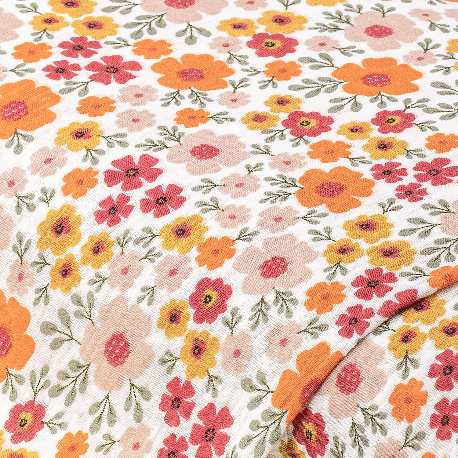 Musselin/Doppel-Gaze Blümchen, weiß-color