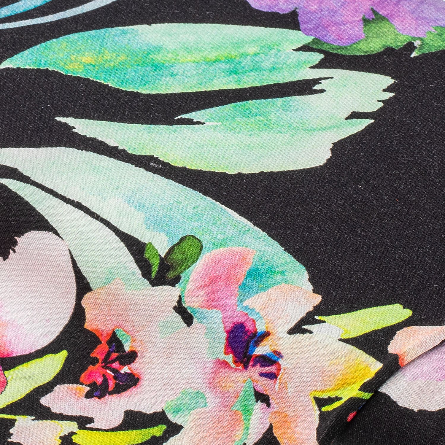 Viskose-Jersey Blumen, schwarz-color