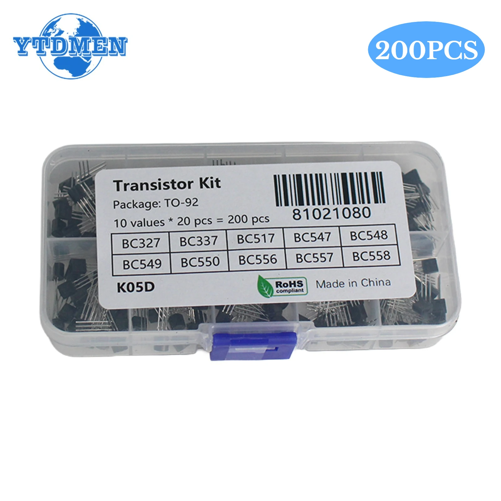 200 Stück BC547 BC557 BC548 BC337 BC327 BC549 BC550 BC556 BC558 BC517 Transistor-Kit NPN PNP 10 Valuesx 20 Stück TO-92 Transistoren-Set Image