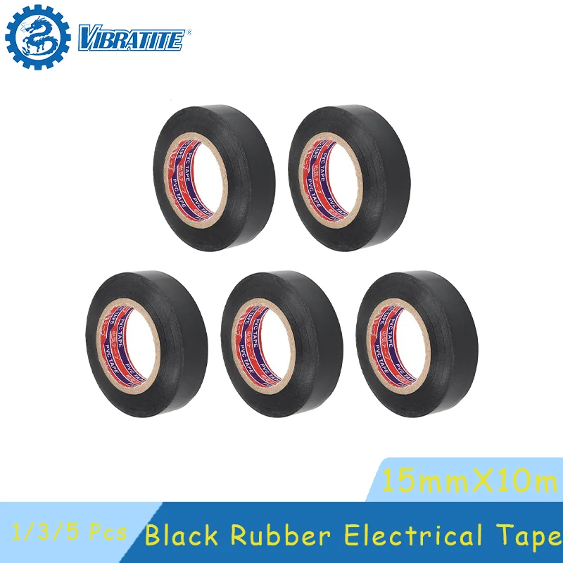 Schwarzes Gummi-Isolierband, 15 mm x 10 m, 1/3/5 Stück, Elektriker-Draht, Hochspannung, PVC, wasserdicht, selbstklebendes Isolierband Image