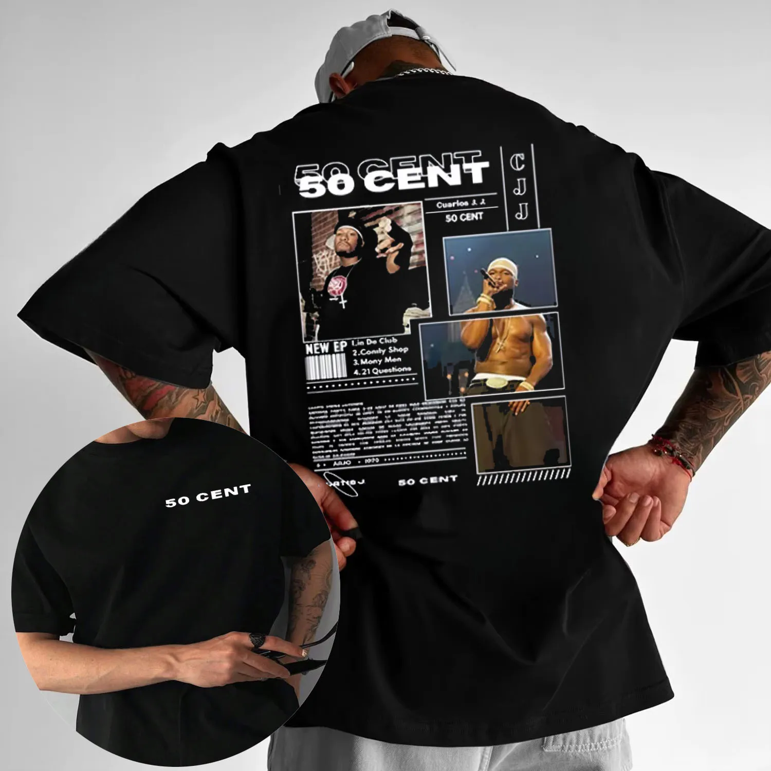 2025 Sommer Rap 50 Cent Tour Album Muster T-shirt männer Baumwolle Hip Hop Rock Mode Lose T-shirt Straße Tragen y2K