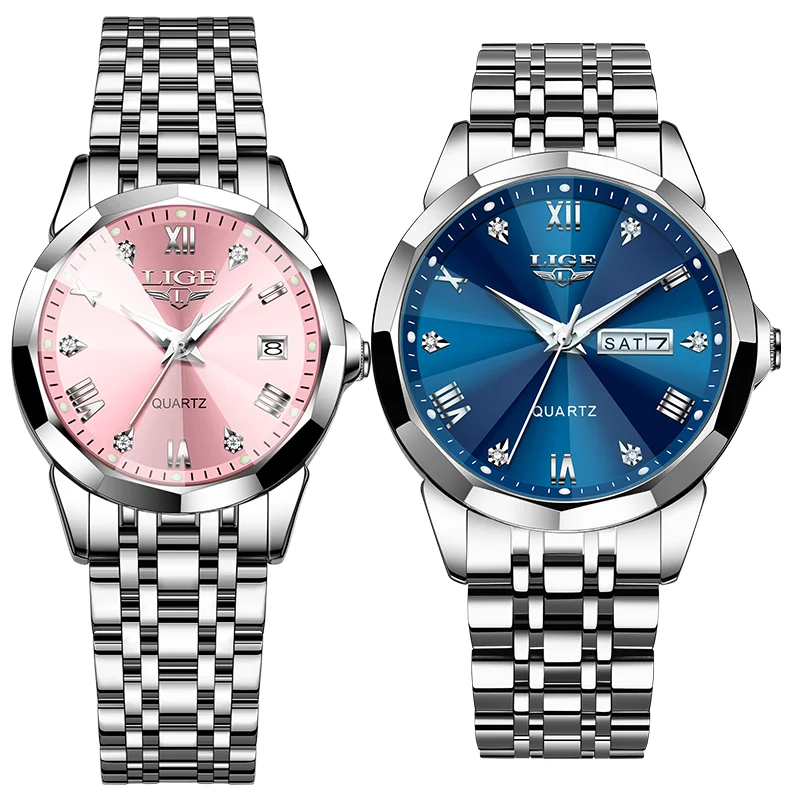 LIGE Modell Paaruhr Business Herrenuhr Edelstahl Armbanduhren Wasserdichte Uhren Quarzuhr Paaruhr Luxus Image