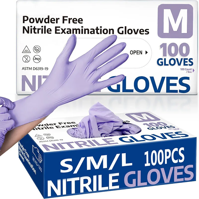 10/20/50/100 Stück lila Einweg-Nitrilhandschuhe, wasserdicht, latexfrei, für die Haushaltsreinigung, lebensmittelechte Schutzarbeitshandschuhe Image
