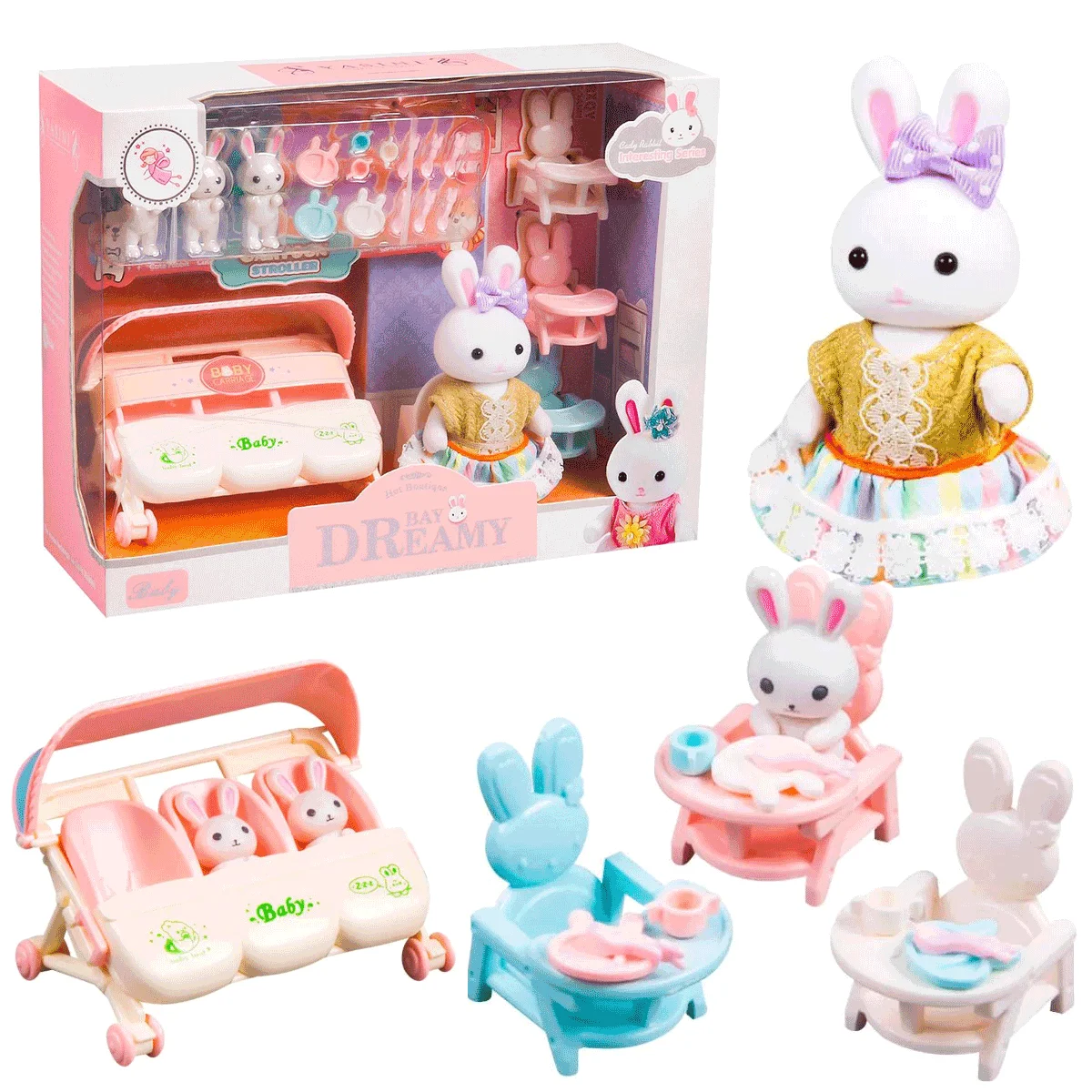 Meubles de maison de poupée, poussette pour bébé, Mini maison de poupée, ensemble d