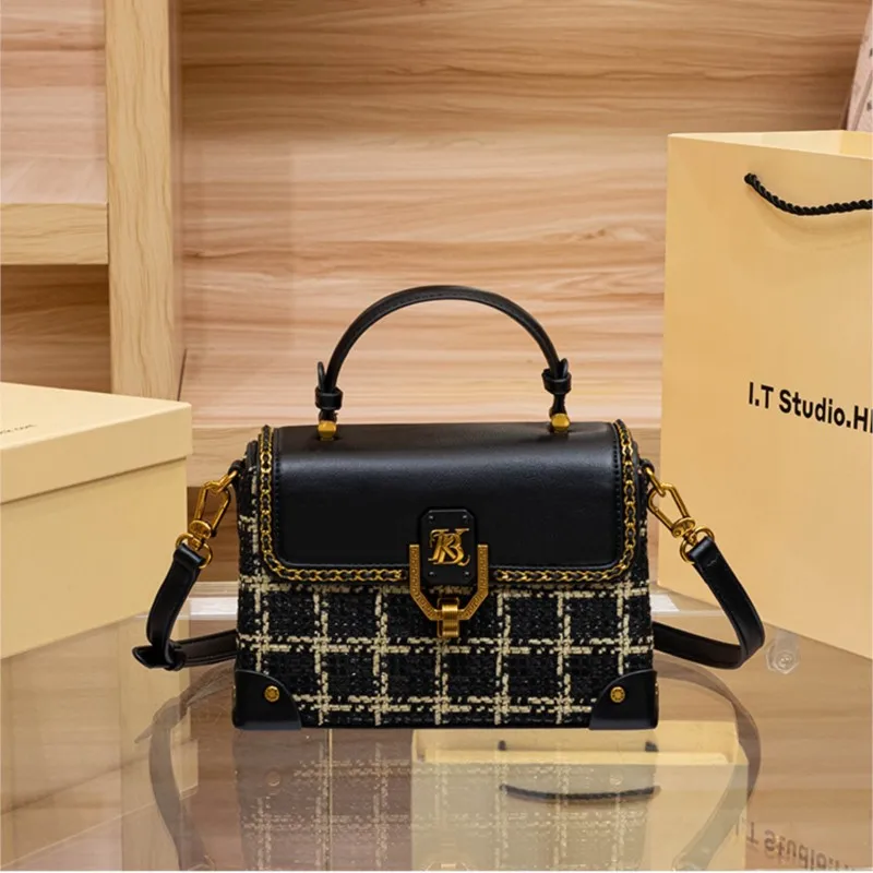 Leichte Damenhandtasche der Luxusmarke 2025, persönlicher Stil, Retro-Gitter, kleiner, duftender Stil, High-End-Umhängetasche mit einer Schulter Image