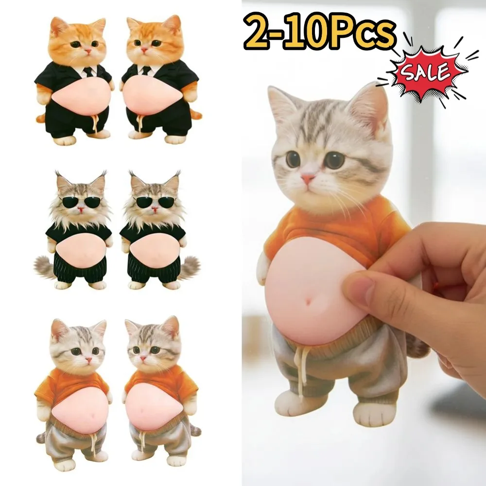 2–10 Stück 3D-Shiba-Inu-Katzenbauch-Aufkleber – süßes Kätzchen mit orangefarbenem Outfit mit weichem rosa Hintergrund, selbstklebendes Silikon Image