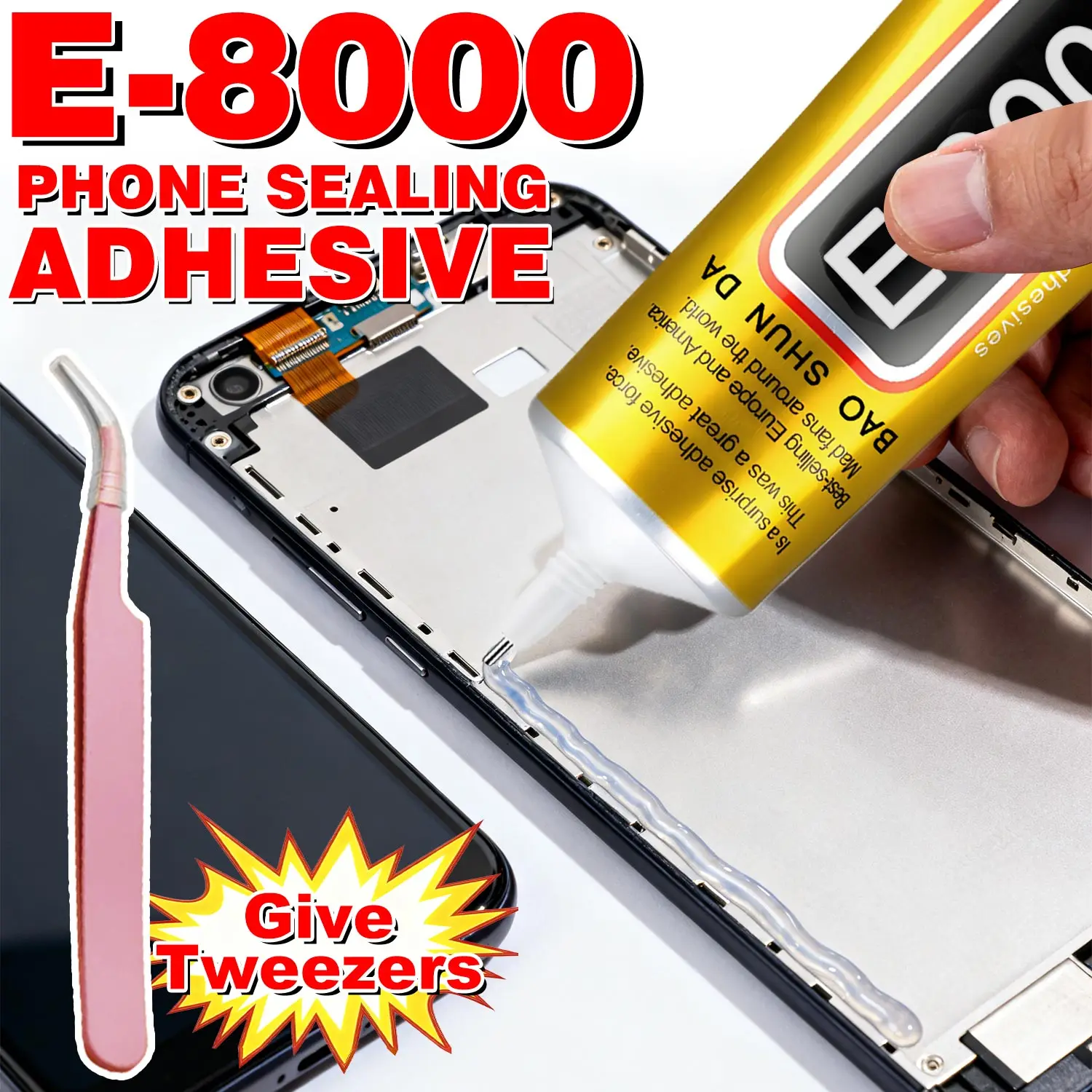 E-8000 15/50/110 ml transparenter Klebstoff zur Reparatur von Telefonbildschirmen E8000 Universal-Klebstoff für Glas und Kunststoff zum Selbermachen mit Präzisionsapplikator Elastische Image