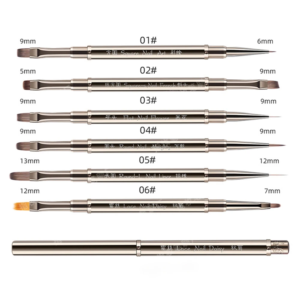 Doppelseitige silberne Metall-Liner-Pinsel zum Schnitzen, flach/oval/fein abgewinkelt, Nagelkunst-Pinsel, Maniküre, Malerei, Zeichenwerkzeuge, Stift Image