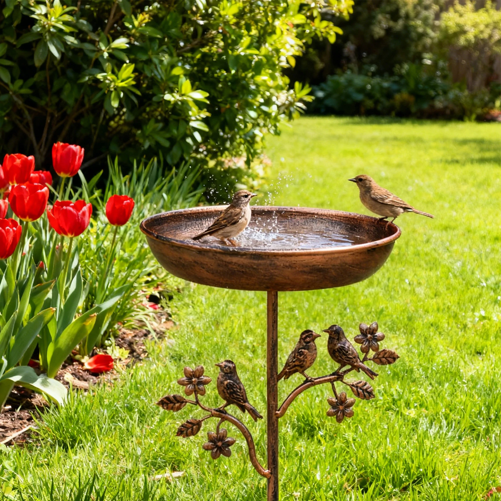 Garten-Vogelbad, robustes Eisen-Vogelbad für den Außenbereich, Vintage-Steh-Vogelbadschale für den Außenbereich, Garten, Terrasse, Hof