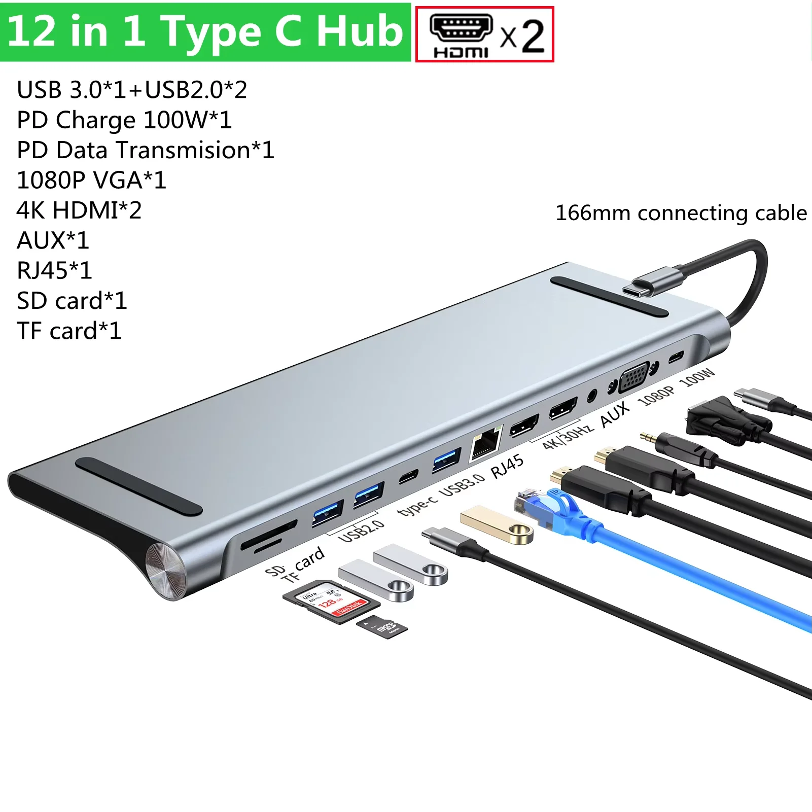 FC&EC 11/12-in-1 Typ C Dock USB C Hub 3,0 Splitter Multiport Adapter 4K RJ45 SD/TF VGA HDMI-kompatibel Laptop MacBook iPad Image