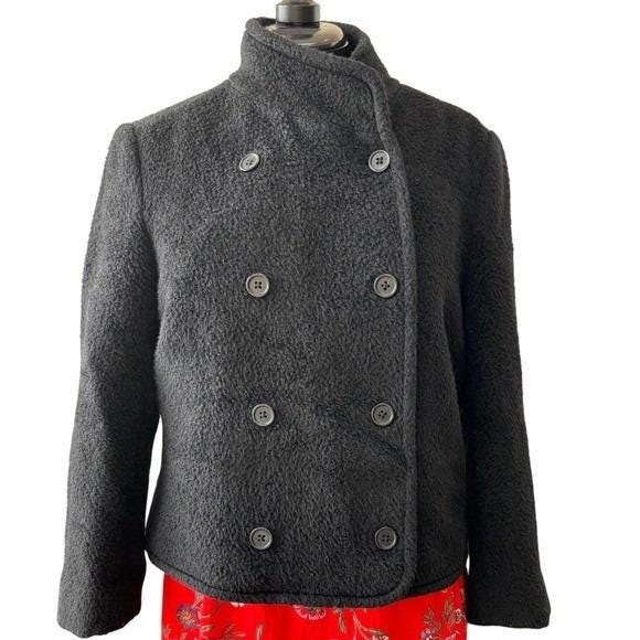 Giacca doppiopetto in lana bouclé nera JOE FRESH, blazer preppy, taglia 6