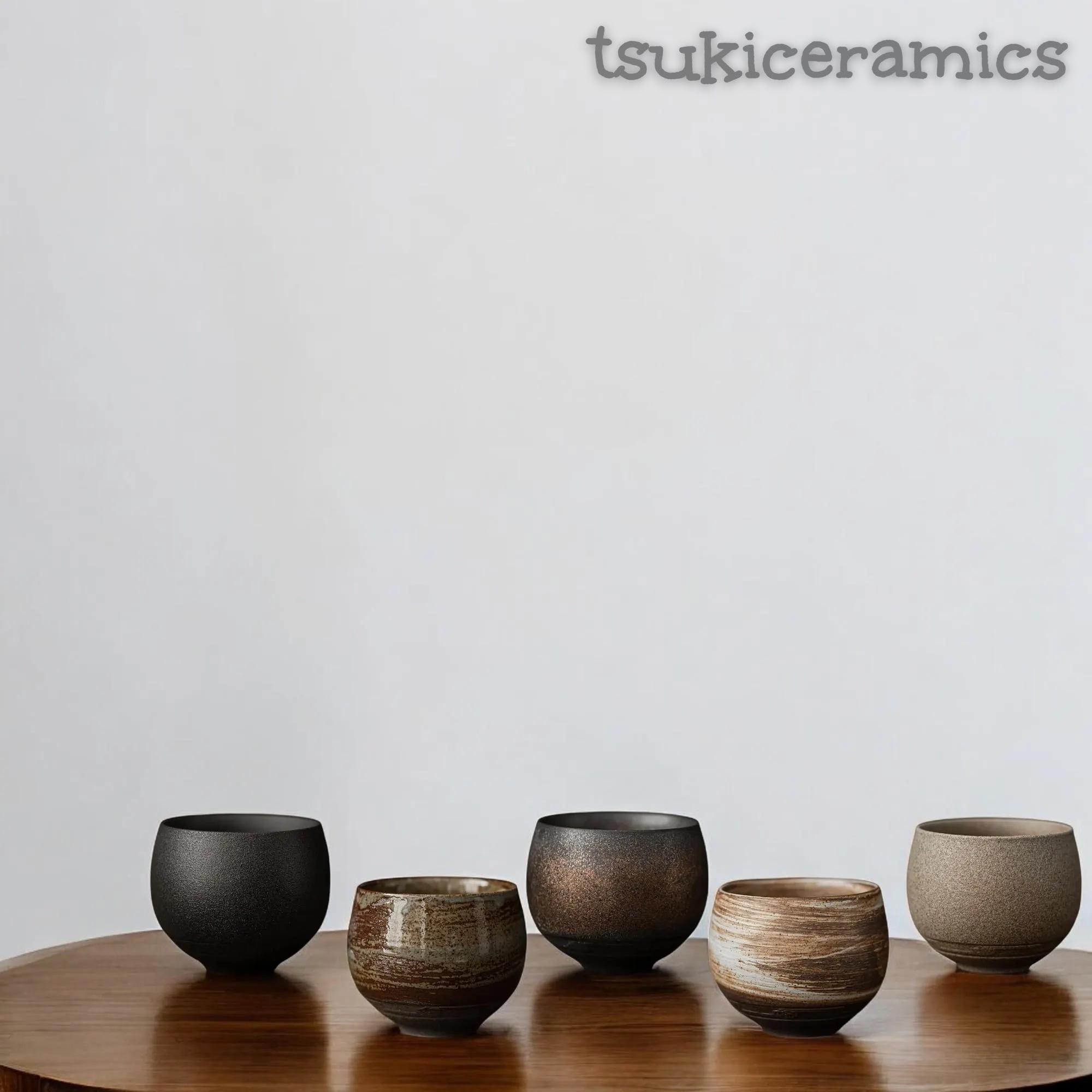 Set di tazze da tè in ceramica giapponese fatte a mano / Tazze rustiche in gres Wabi-Sabi / Ciotole per sakè/tè in ceramica artigianale da 80 ml / Reg