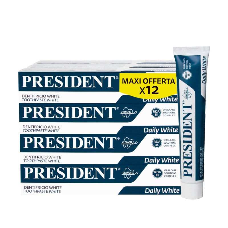 President KIT 12 Dentifricio White Sbiancante Menta Piemontese RDA 85