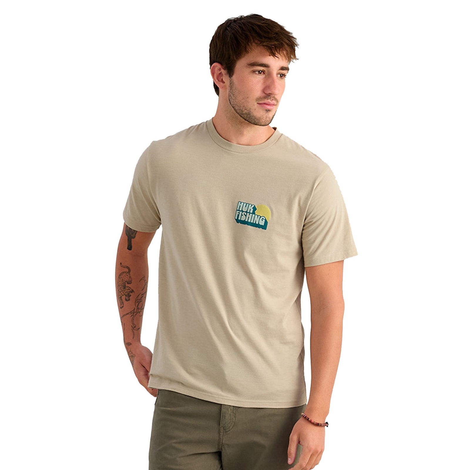 HUK Men's Bait 'N Fetch SS Tee (Size M) River Rock Heather, Poly + Cotton