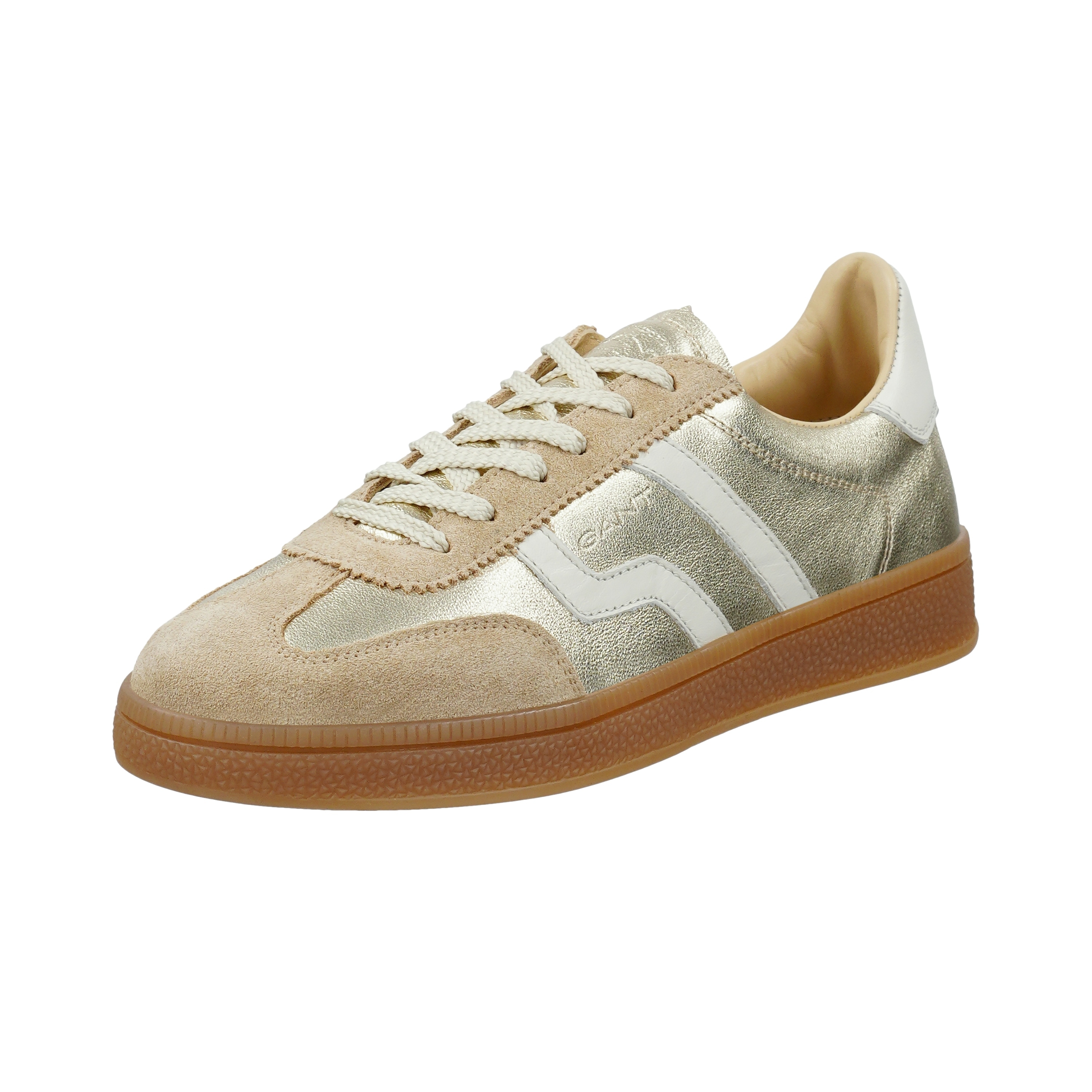 Sneaker GANT "Cuzima", Damen, Gr. 40, goldfarben, Leder, Veloursleder, metallic, Schuhe Sneaker, Retro Sneaker, Schnürschuh im Metallic Look