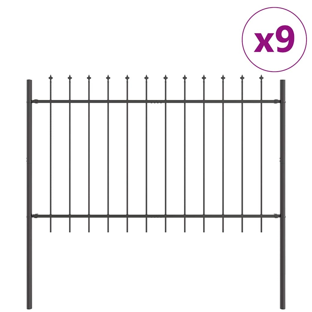 vidaXL Gartenzaun 9 pcs Grau 15,3 x 1,2 m Pulverbeschichteter Stahl Image