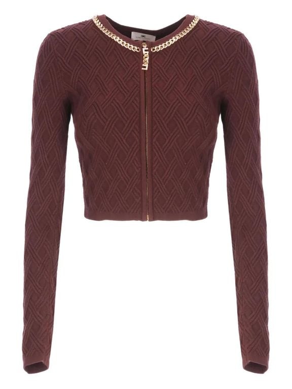 Cropped Zip-Up Sweater - Purple - Elisabetta Franchi Knitwear