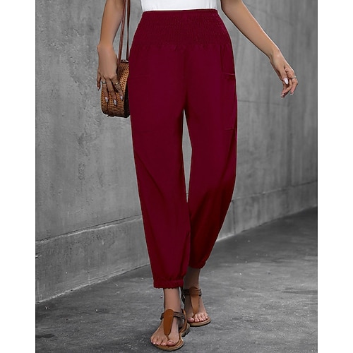 Damen Jogginghose Chinos Urlaub Streetwear Lässig Volle Länge Mittlere Taillenlinie Einfach Tasche Elastischer Bund Bequem Mikroelastisch Täglich Outdoor Straße Aprikose Schwarz Weiß Wein Sommer Image