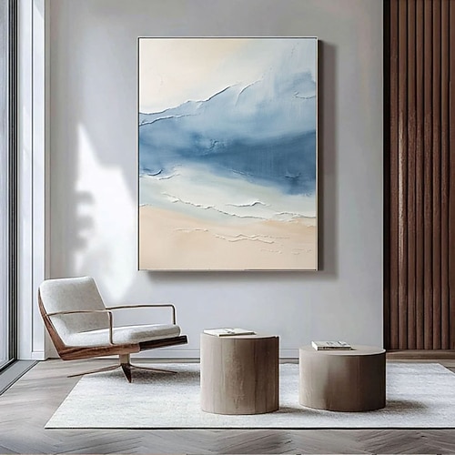 Großes, handgemaltes abstraktes 3D-Textur-Ozeanbild, Wellen, abstraktes Gemälde, blaue abstrakte Wandkunst, weiße Texturmalerei, Strandlandschaftsgemälde Image
