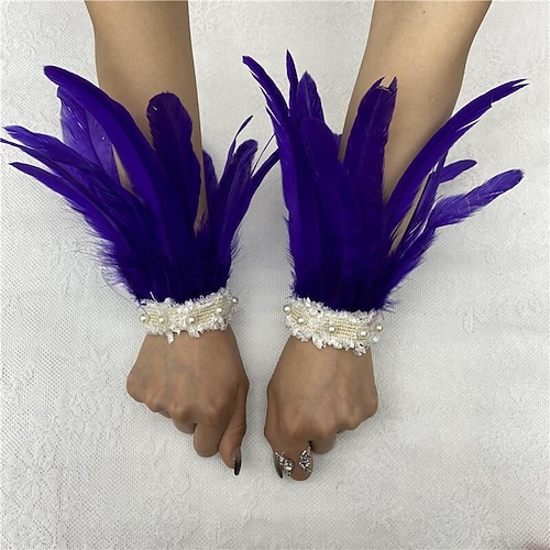 Karneval 2026 Rio Karneval Samba Zubehör Damen Grün Feder Handgelenk Manschetten mit Weiß Perlen Spitze Brasilien Festival Aufführung Kostüm Image