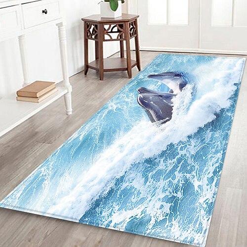 Flurläufer mit blauem Meeresmuster, Flanellstoff, bedruckt, Heimdekoration, Eingangsbereich, staubabweisende Fußmatte, saugfähiges, weiches Badezimmerkissen Image