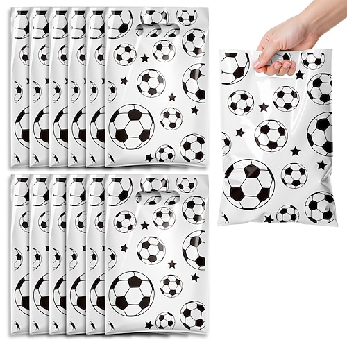 WM-Fußball-Partytüten, 100 Stück Fußball-Geschenktüten mit Henkeln, Plastiktüten für Kindergeburtstage, Sport-Partyartikel für Jungen Image