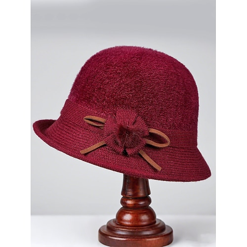Damen-Wollfilzhut mit Plüsch-Bommelblumenverzierung, in verschiedenen Farben erhältlich, perfekt für Winter und Freizeit. Image