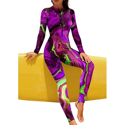 Damen Regulär Anti UV Shirt Ganzkörper-Rashguard Badeanzug Farbverlauf Abstrakt Marmor mit integriertem BH Frontreißverschluss UV-Sonnenschutz vollständige Bedeckung UPF50 Langarm Handyhülle für das Image