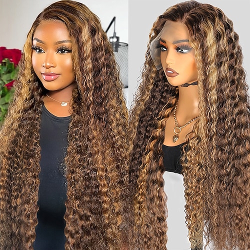 Highlight P4/27 4x4 Lace-Perücke, Deep Wave, Echthaar-Spitzenperücke, 150 % Dichte, für schwarze Frauen Image