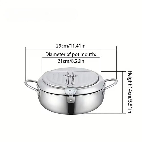 Friggitrice in acciaio inox 304 con controllo della temperatura, padella multifunzione a risparmio di olio con cestello filtrante rimovibile, base universale per gas fornelli a induzione, pentola per