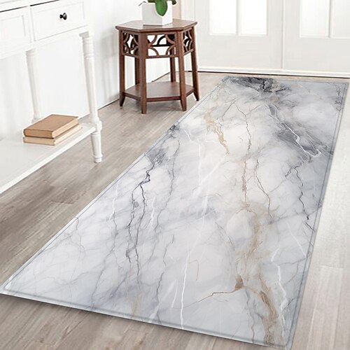 Flurläufer mit Marmormuster, Flanellstoff, bedruckt, Heimdekoration, Eingangsbereich, staubabweisende Fußmatte, saugfähiges, weiches Badezimmerkissen Image