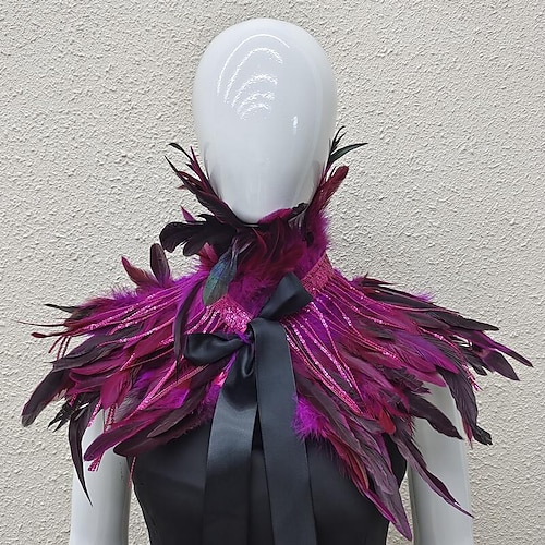 Karneval 2026 Rio Karneval Samba Zubehör Damen Regenbogen Feder Umhang mit Pailletten Quasten Bunt Feder Schulterumhang mit Band Brasilien Festival Aufführung Kostüm Image