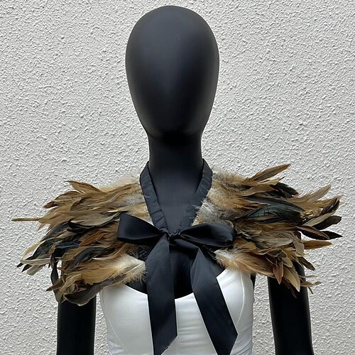 Karneval 2026 Rio Karneval Samba Zubehör Damen Schwarz Feder Umhang mit Satinband Brasilien Festival Aufführung Kostüm Image