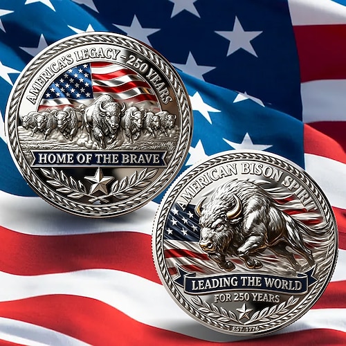 Vereinigte Staaten 250. Jubiläum Münze Amerikas Erbe 250 Jahre Herausforderung Münze Metall Amerikanischer Bison Geist Gedenkmünze patriotische USA 1776–2026 Jubiläums-Sammelstück Semiquincentennial Image